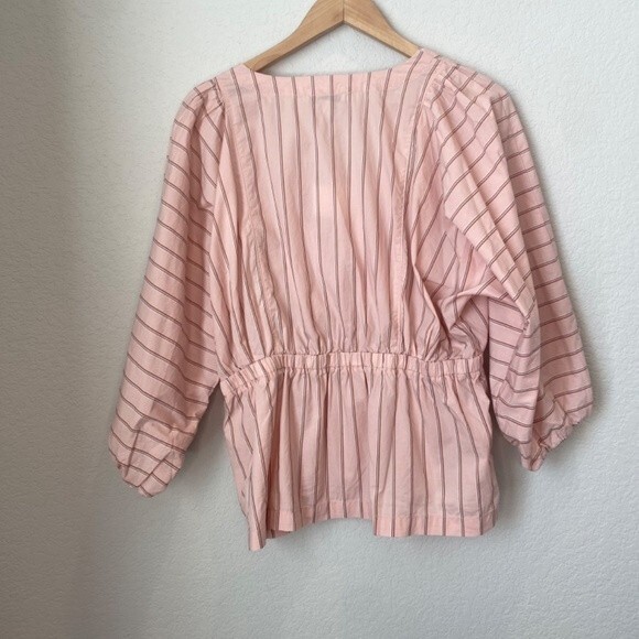 NWT Free Assembly Pink Balloon Sleeve 100% Cotton Wrap Blouse - Size M - Picture 4 of 9